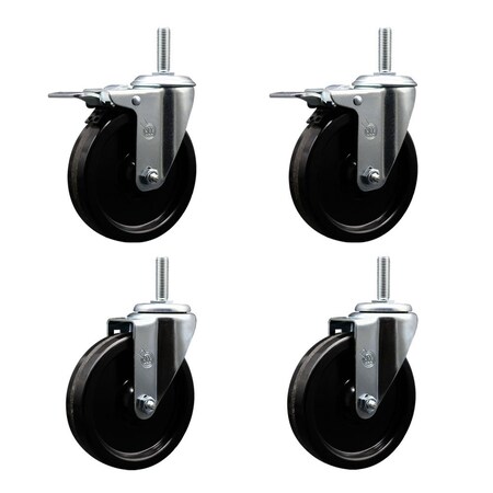 Service Caster 5 Inch Phenolic Swivel 34 Inch Threaded Stem Caster Set 2 Total Lock Brakes SCC-TSTTL20S514-PHR-34212-2-S-2